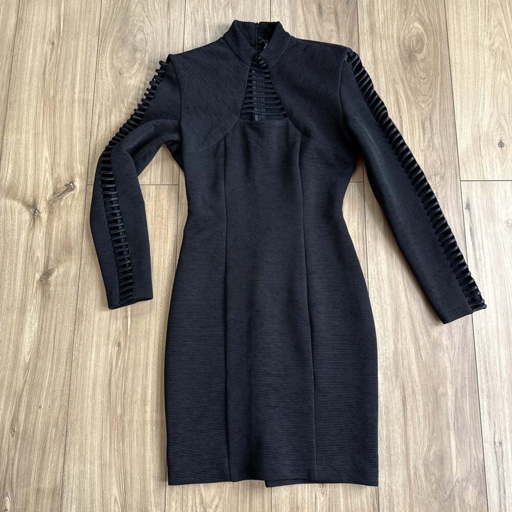 Vintage Joseph Ribkoff Black Mini Dress Women’s Size 4 detailed cutouts Stretch